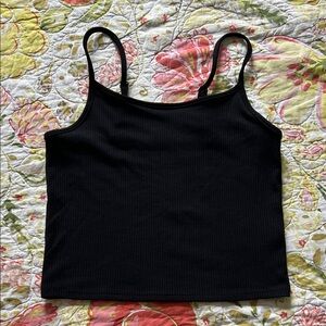 AE Ribbed Stretch Cropped Black Cami